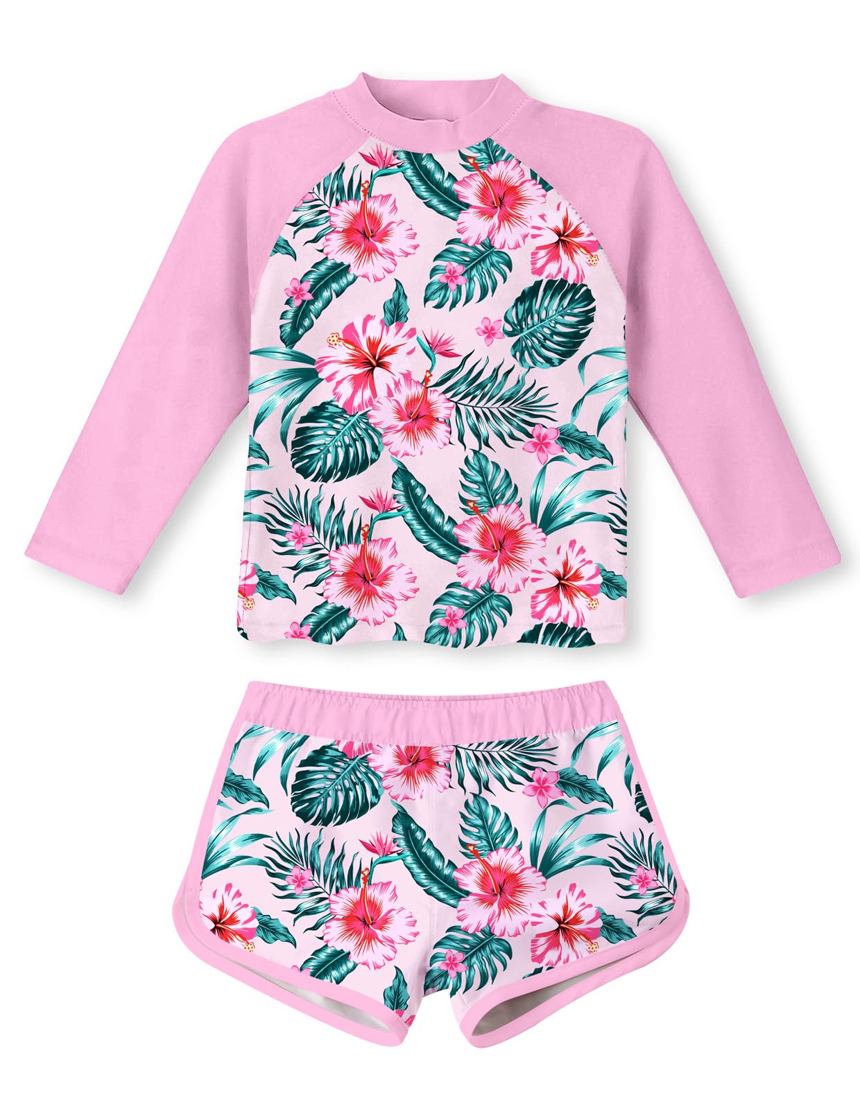 TUONROAD Girls 2 Pieces Rash Guard Swimsuit Long Sleeve Tankini for 4-10Y