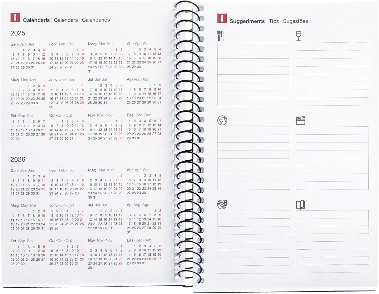 Miquelrius - 2024 Annual Diary, Day Page, Active Size 117 x 182 mm, Polypropylene Flexible Cover, Spiral Binding, Spanish, English and Portuguese, Black