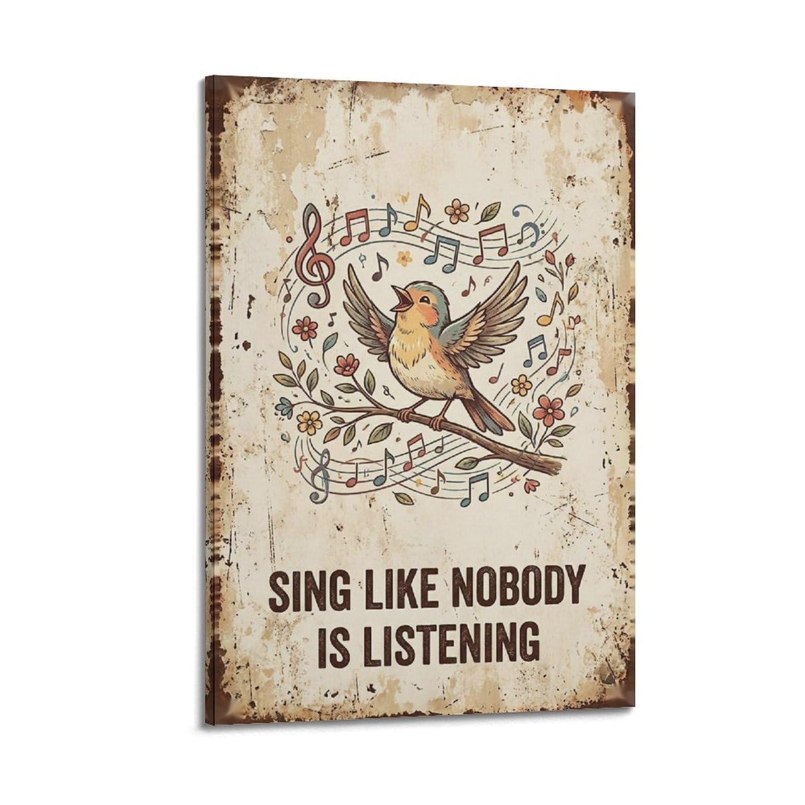 OKAHYS Botanical Songbird Bird Poster Sing Like Nobody Classic Modern Decorative Canvas Prints - Ideal Wall Art for Family, Man Cave, Game Room, Boys & Girls Bedroom 24x36inch