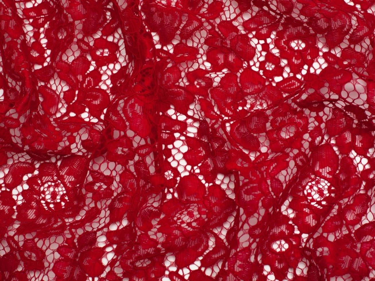 Minerva Red Corded Lace Fabric - Per Metre