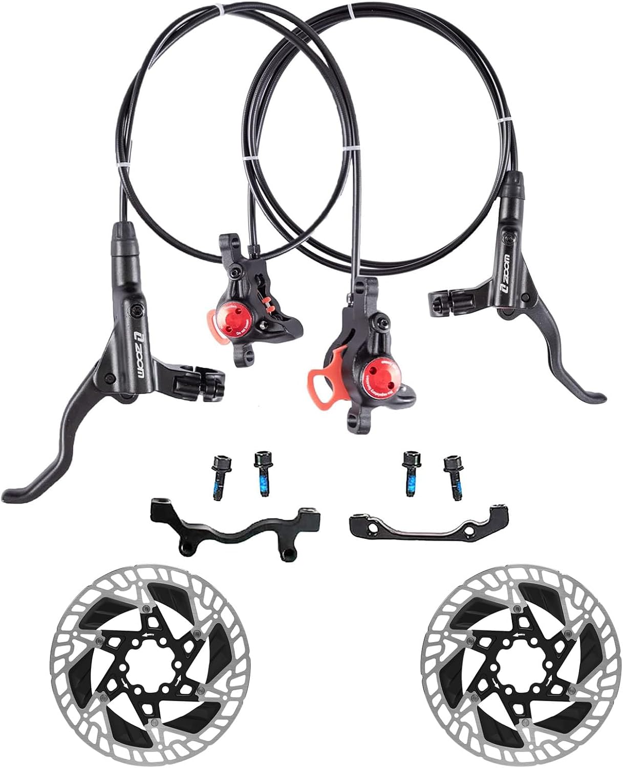 BUCKLOS Black MTB Hydraulic Disc Brakes Mountain Bike Hydraulic Brake Set and Bike Floating Disc Brake Rotor with Heat Dissipation Fins