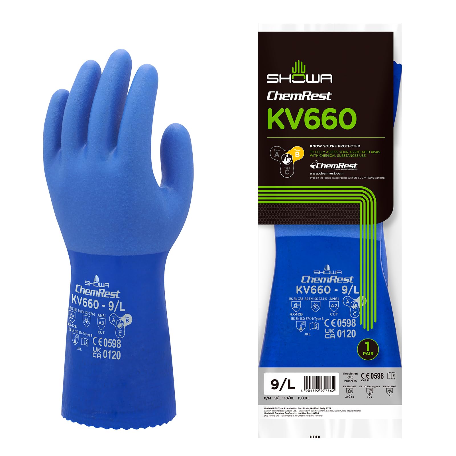 SHOWA KV660, Revestimiento de PVC, Anticorte, Azul, 9/L