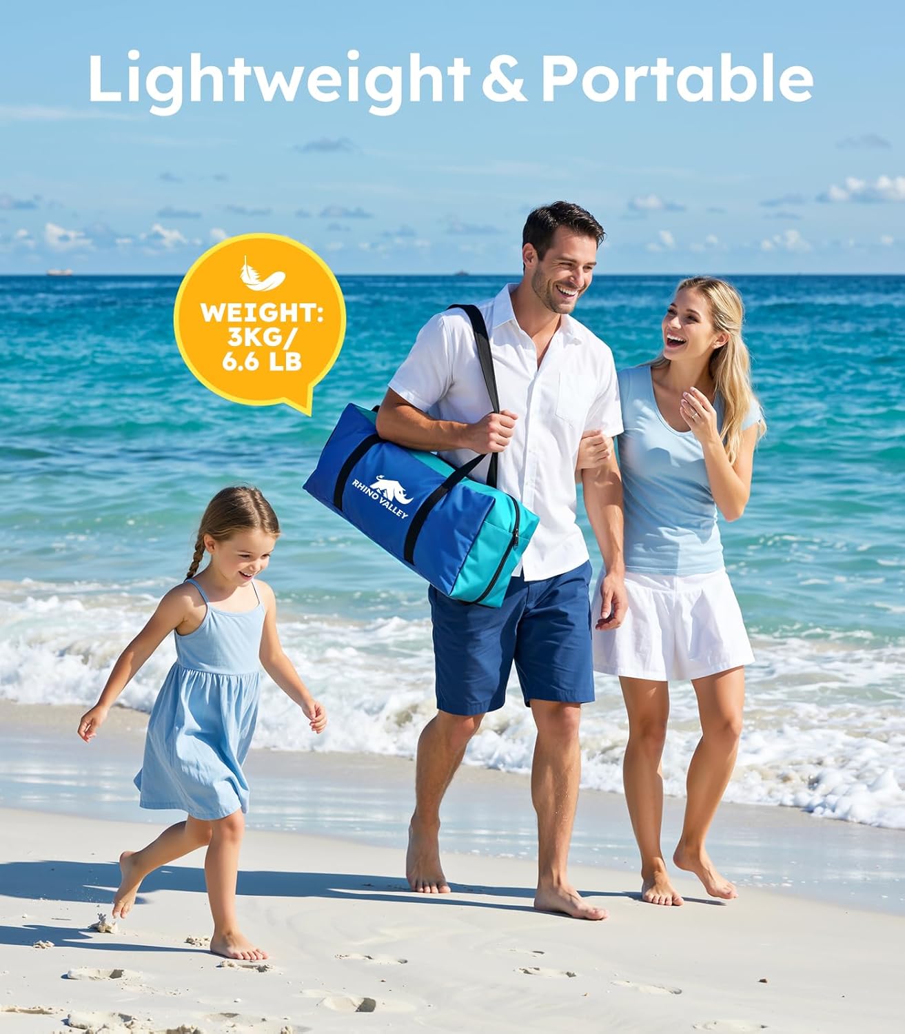 Rhino Valley Beach Tent with Double Zippered Doors, Beach Tent Sun Shelter with UPF50+ UV Protection, Beach Canopy Portable Storage Bag for Beach Camping Fishing, for 3-4 People