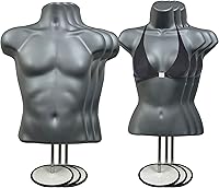 Vista 36 de DisplayTown Maniquí de torso masculino y femenino con soporte de metal, cuerpo con respaldo hueco, apilable, forma de vestido para exhibición