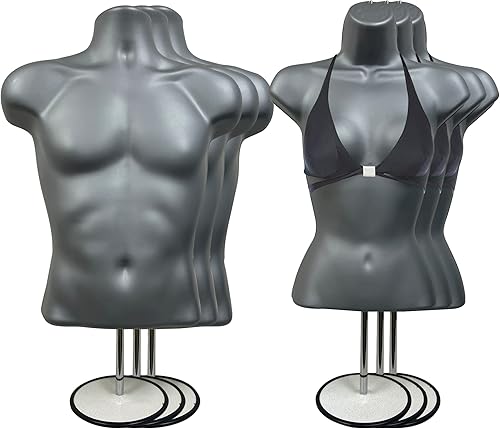 Miniatura 36 de DisplayTown Maniquí de torso masculino y femenino con soporte de metal, cuerpo con respaldo hueco, apilable, forma de vestido para exhibición