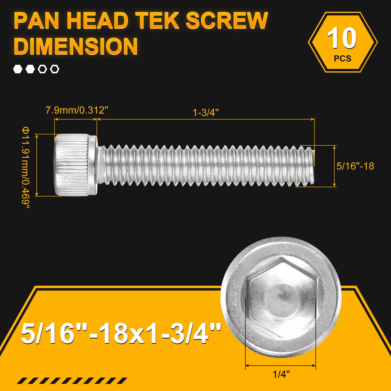 DTGN 5/16"-18x1-3/4" Socket Head Cap Screws Bolts, 10Pack, Good for Road Bicycle Mountain Bike, Auto, Motorcycle - Image 2