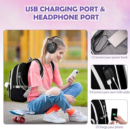 Miniatura 5 de ACESAK Mochilas para niñas, adolescentes, niños, escuela primaria, secundaria, universidad, mochila escolar para niños, Negro -