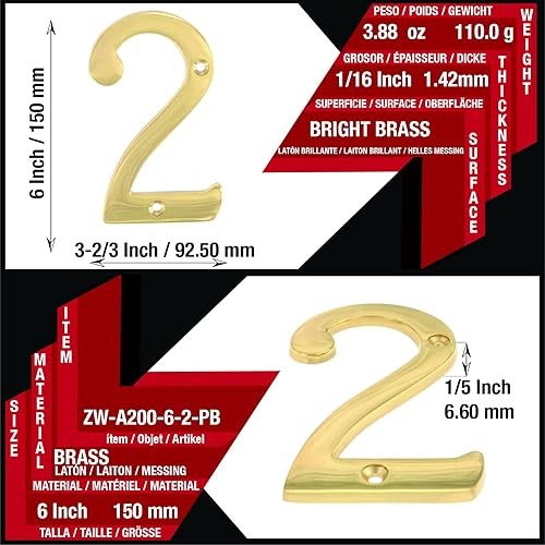 Miniatura 10 de ZW Hardware A200 6 pulgadas latón brillante casa número 3