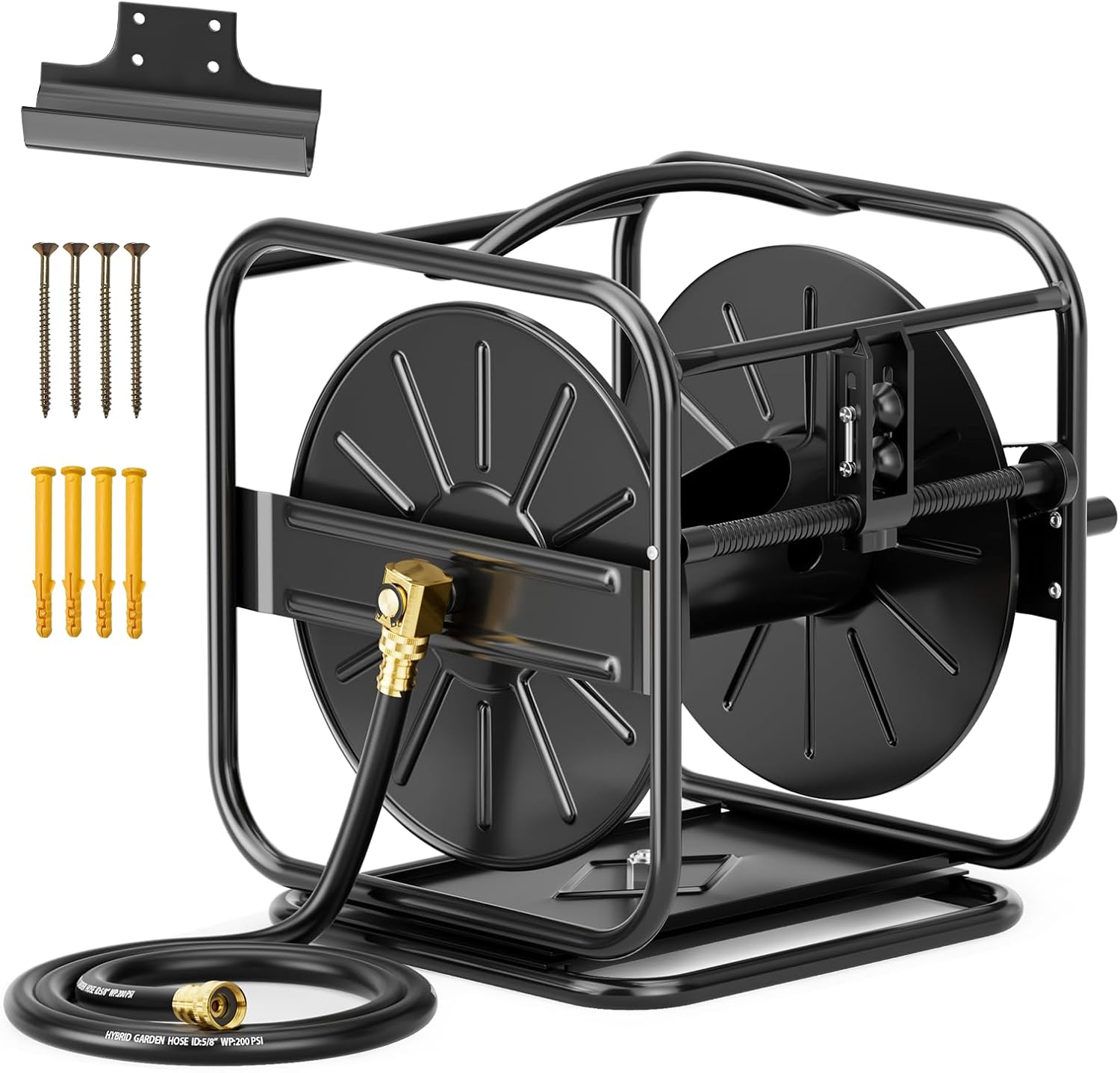 SPECILITE Garden Hose Reels, Holds 100 to 200 FT Hoses, Upgraded Guide System, 360° Swivel Base, Includes 5/8'' x 6ft Leader Hose for Outside, Yard, Wall Mount/Floor Water Pipe Spool