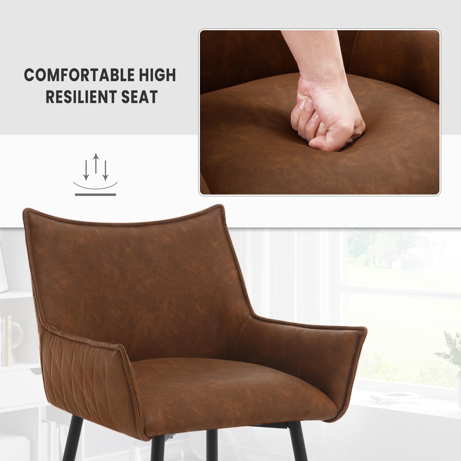WOLTU Juego de 6 Taburetes de Bar con Respaldo Asiento PU, Marrón | para Comedor, Salón y Cafetería