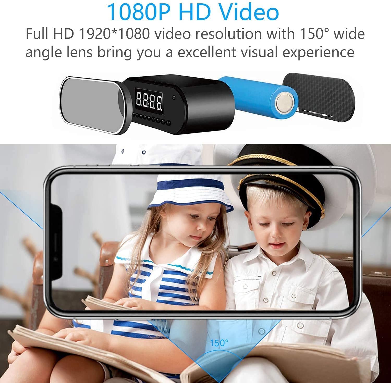 Telecamera spia 1080P Mini telecamera di sorveglianza WiFi -interno 150° orologio telecamera nascosta spia a distanza discreta supporto visione notturna e rilevamento del movimento