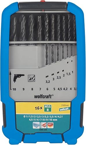wolfcraft Juego de brocas de metal HSS, 16 piezas, enrollado I 7103000 I para perforar en metal