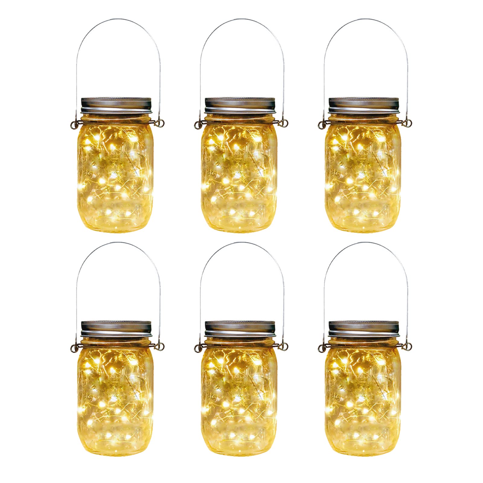Farolillo solar exterior para jardín, [6 unidades] Solar luz conservas impermeable cadena de luces en vidrio decoración de jardín para exterior farol boda fiesta pared mesa árbol (blanco cálido)
