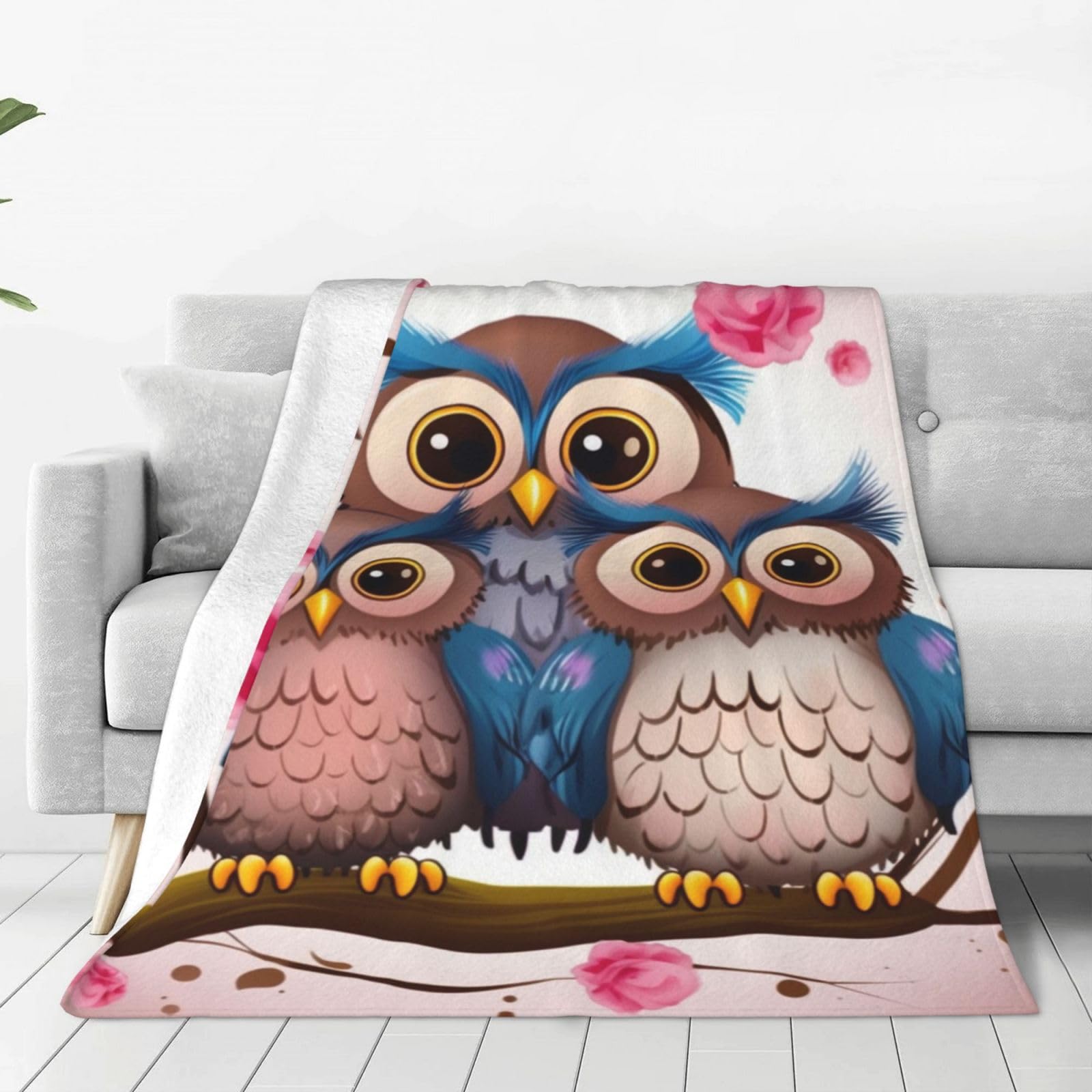 KLOPH Cute Owls Throw Blanket 80"x60" Flannel Fluffy Warm Blanket for Couch, Reversible Plush Blankets for Bed, Comfy Fuzzy Blanket for Sofa, Plush Lightweight-Blankets for All Season