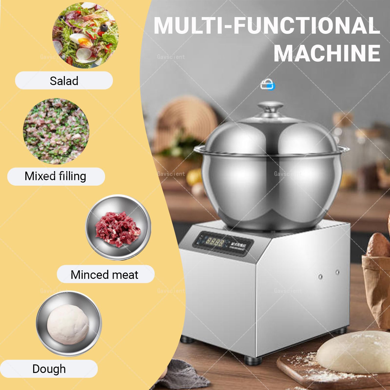 Impastatrice Commerciale con Doppia Rotazione Impastatrice, Ciotola in Acciaio Inox, Timer, Design Elettrico Spirale per Ristorante Panetteria Pizzeria