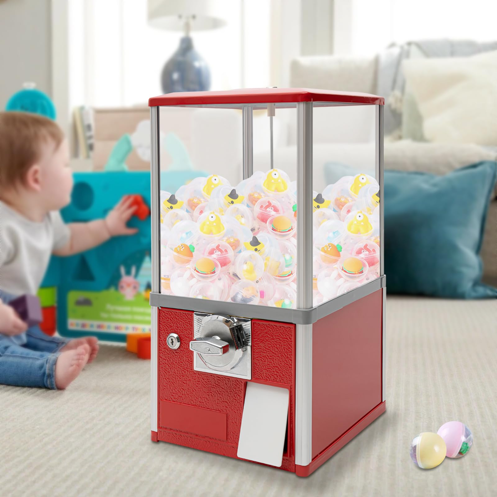 Snack Dispenser Machine 25-Cent Capsule Machine, Snack Vending Machine Gumball Machine with Stand for Candy Feed (Red), Vending Machinevending Machines for Sale Game Retail Stores Park Shop