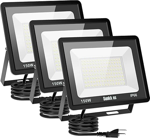 Luz de inundación LED de 150 W para exteriores, paquete de 3 unidades, IP66 impermeable, luz diurna de 6000 K, luces de seguridad blancas para