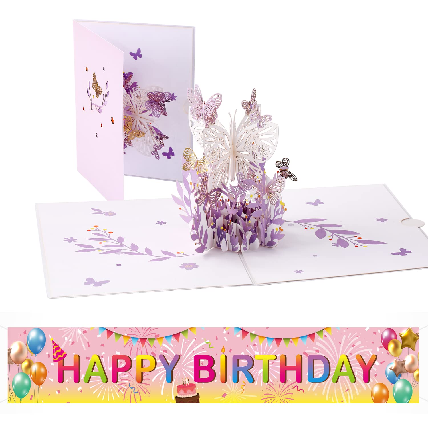 VUDECOButterfly Love Pop Cards 3D Card Anniversary Cards Pop up Mothers Day Cards Flower Valentines Day Pop Up Card and Happy Birthday Yard Sign Yard Banner Colorful Outdoor Decorations