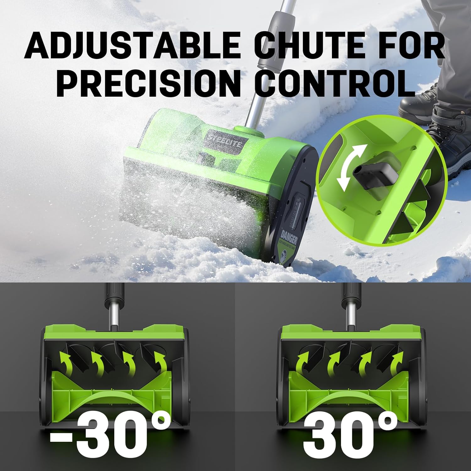 STEELITE 20V Cordless Snow Shovel, 12" Electric Snow Shovel with Directional Plate, 4.0Ah Battery & Charger, 20FT Throw Distance, 300lbs/min Snow Removal, Lightweight 9.9lb for Driveway & Steps