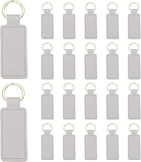 MECCANIXITY 48 Pcs PU Leather Keychain Blanks Bulk Laser Engraving | Rectangular Key Fob Kit Personalized Keychain W Key Rings for DIY Gift