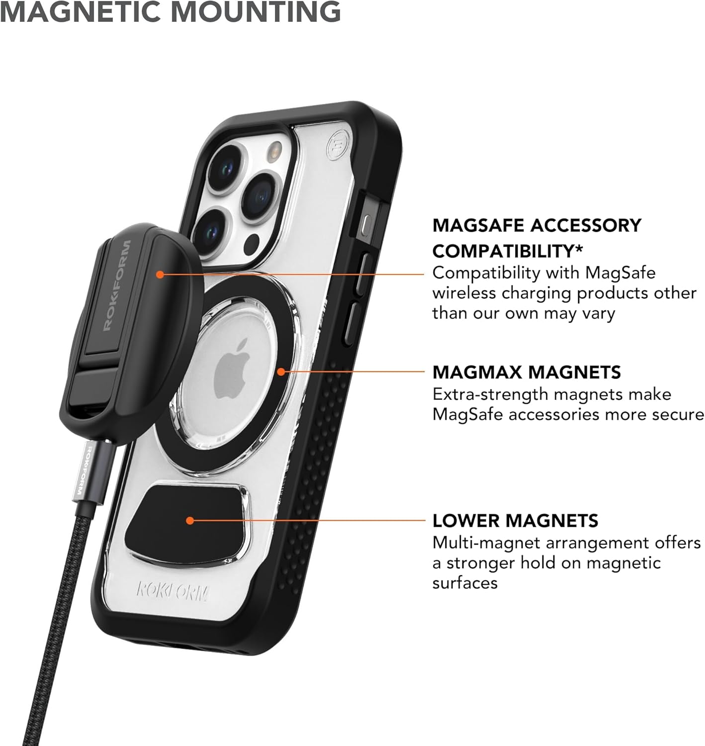 Rokform - iPhone 15 Pro Case, Clear Eagle 3 Series, Dual Magnetic iPhone Cover, Slim Drop Tested Armor (Clear)