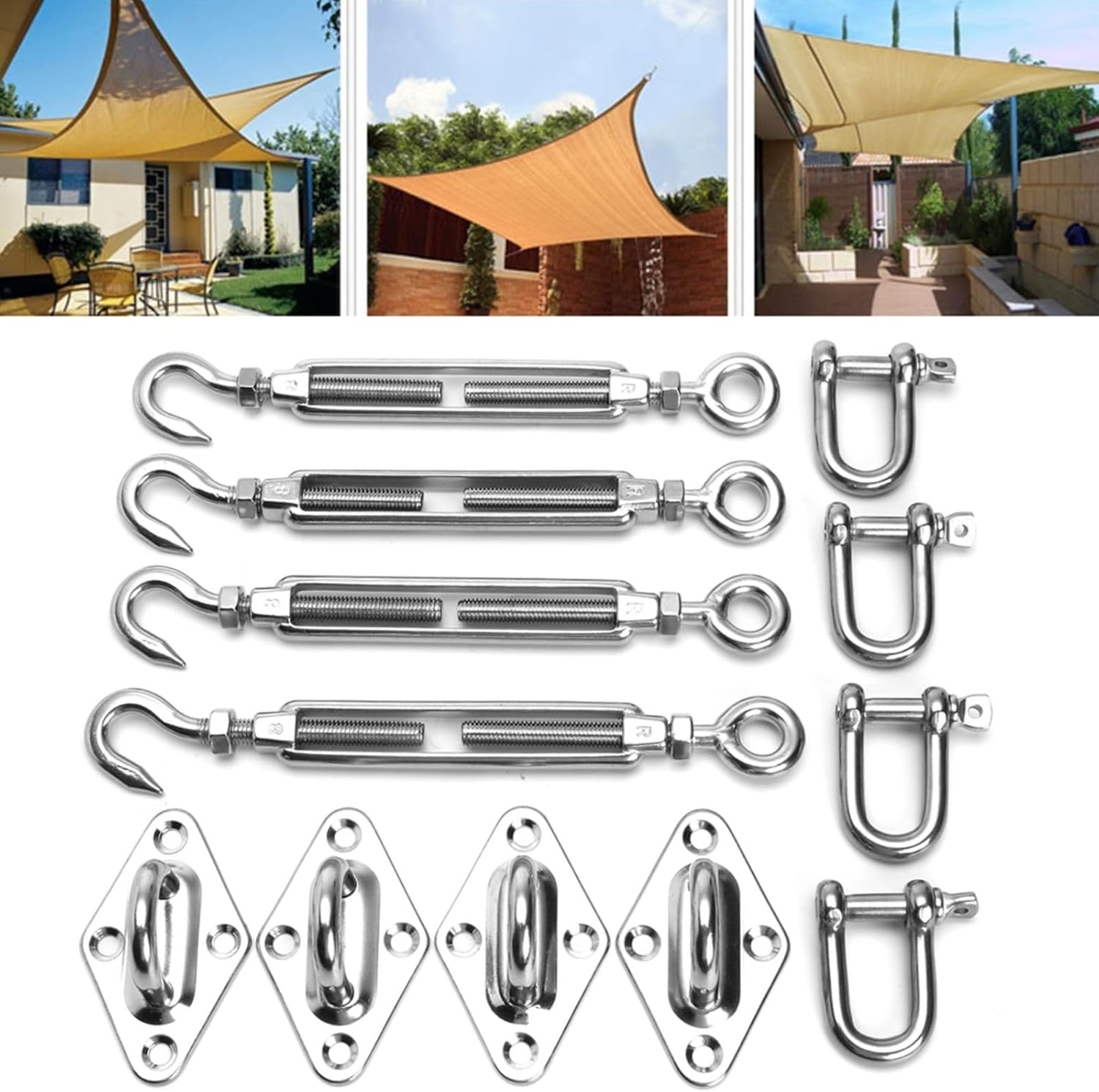 Sun Shade Sail Hardware Kit Heavy Duty Anti-Rust Rectangle/Square Shade Sail Installation for Patio Lawn and Garden(12PCS)