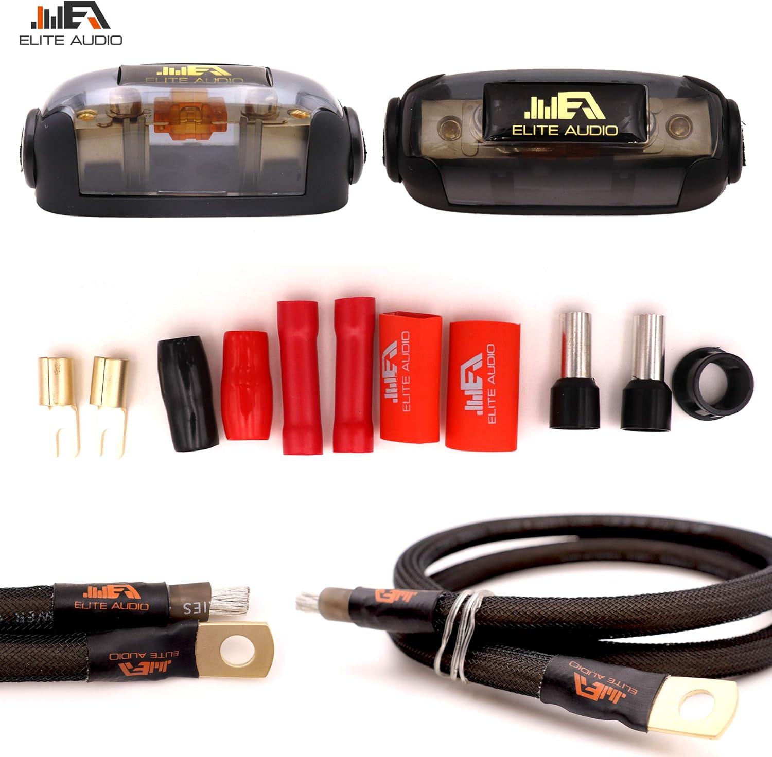 Suреr Brаndѕ Elite Audio 4 Gauge 100% Copper Pro Amp Kit EA-PROK4 4000 Watt Complete OFC Amplifier Installation Wiring Kit w/ 20 feet 0 Ga Copper Wire, 2-Channel Copper RCA Interconnects, 12 Gauge OFC Speaker Wire