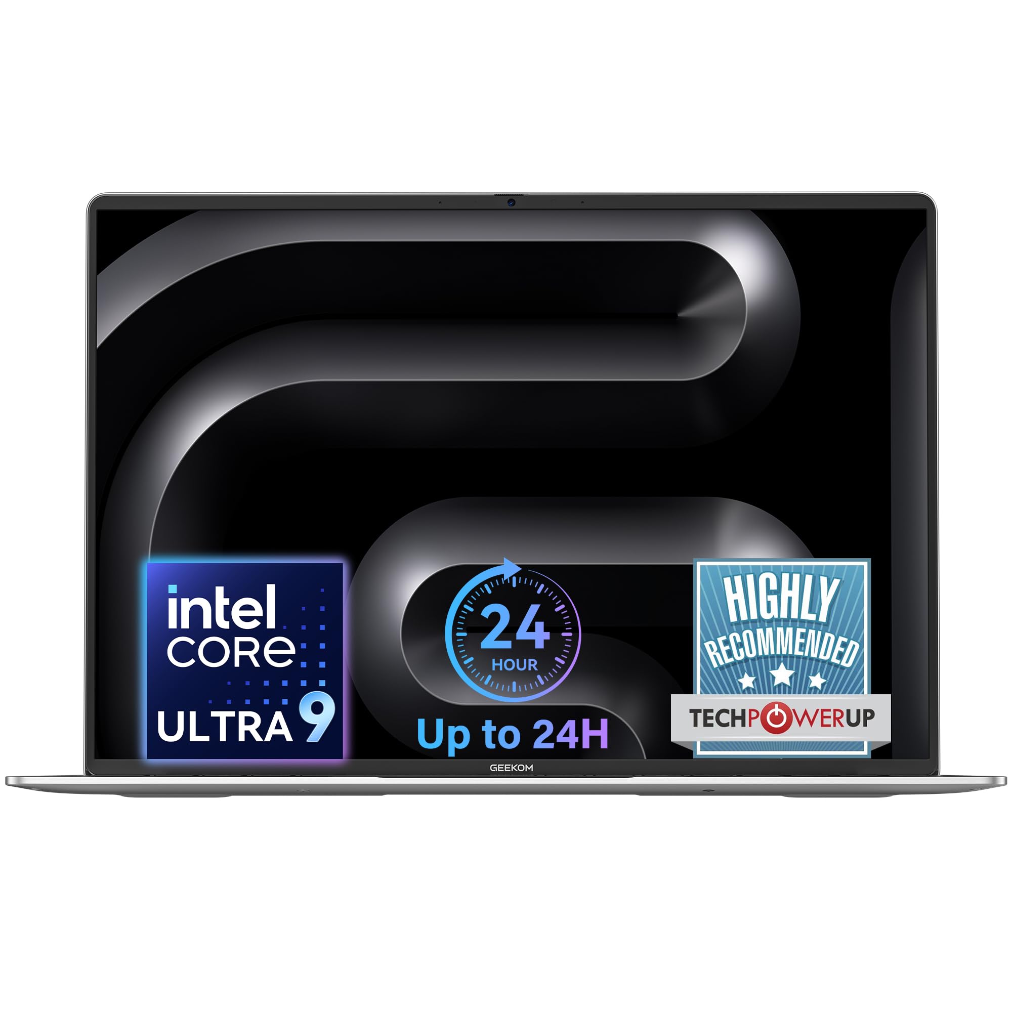 GEEKOM GeekBook M16 Laptop, Up to 24H, 55W Sustained Power Ultra 9 Notebook | 16" IPS Display, 16GB LPDDR5, 512GB SSD, 180° Lay-Flat, Dual-Fan, 100W PD Charging, Fingerprint, Privacy Shutter, Windows 11