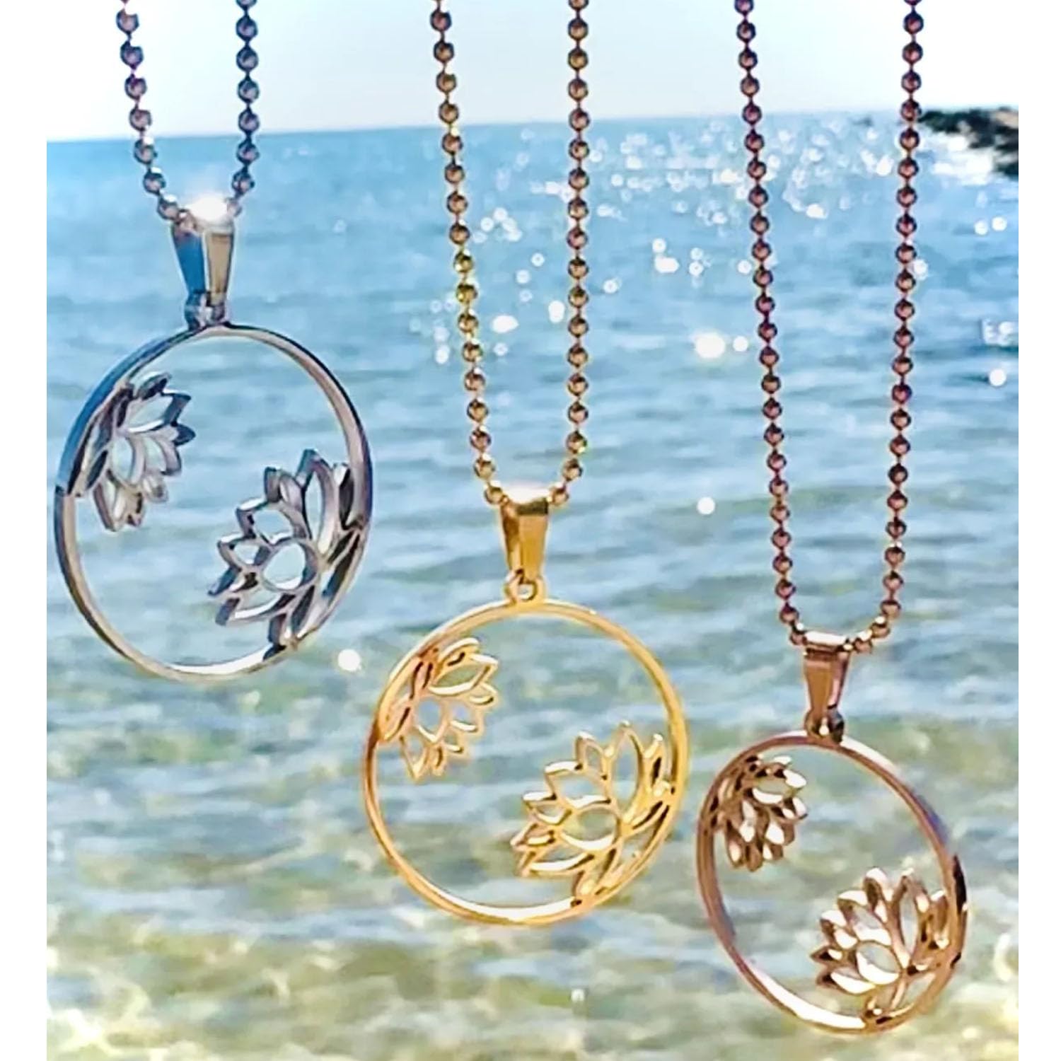 LOTUSBLUMEN Anhänger mit Kugel-Kette Edelstahl Hypoallergen in Silber, Gold oder Roségold