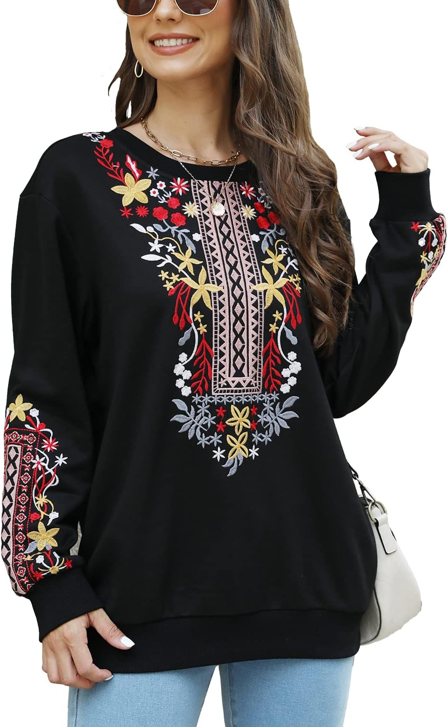 LauraKlein Floral Embroidered Women’s Fashion Hoodie Mexican Stylish Fall Sweatshirt for Women Casual Long Sleeve Pullover LauraKlein Floral Embroidered Women’s Fashion Hoodie Mexican Stylish Fall Sweatshirt for Women Casual Long Sleeve Pullover