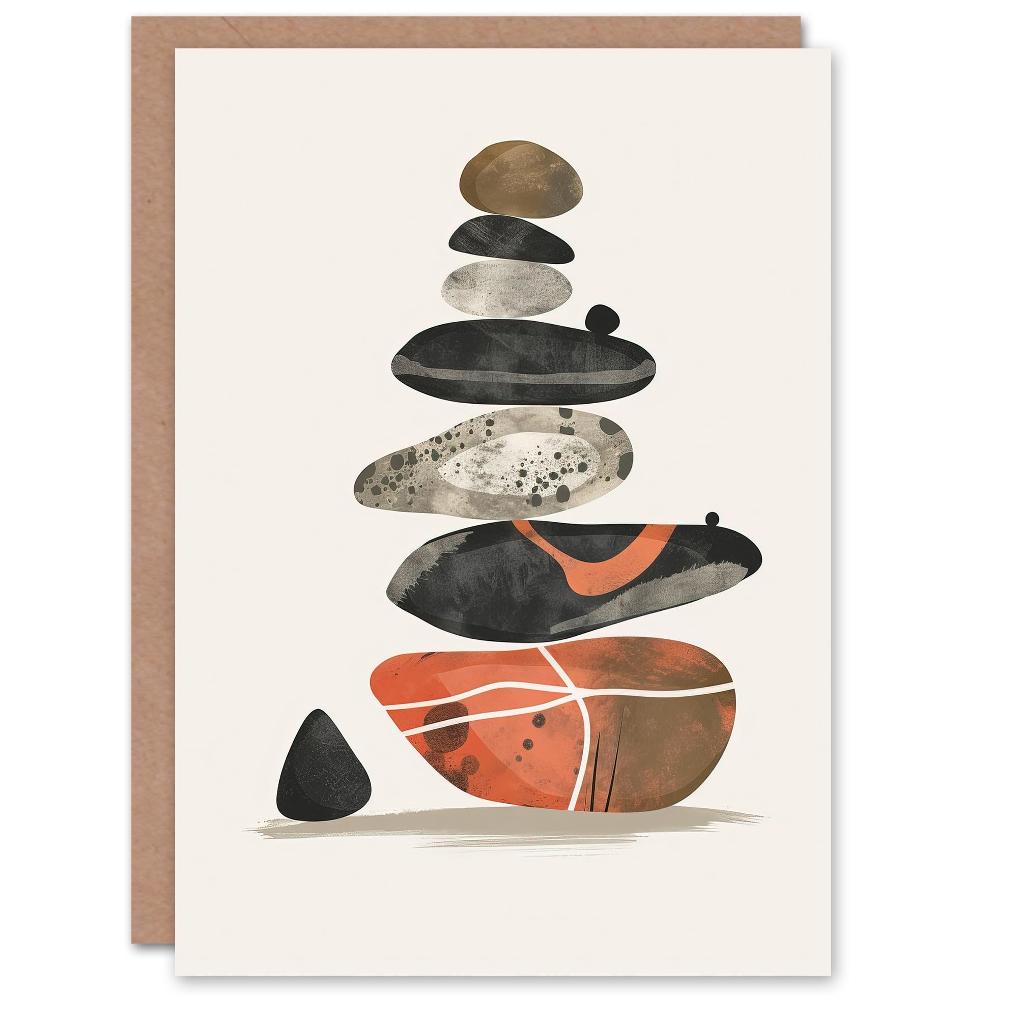 Artery8 Greeting Card Stacked Stones Zen Cairn Boho Vertical Blank For Him Or Her Art Birthday Card