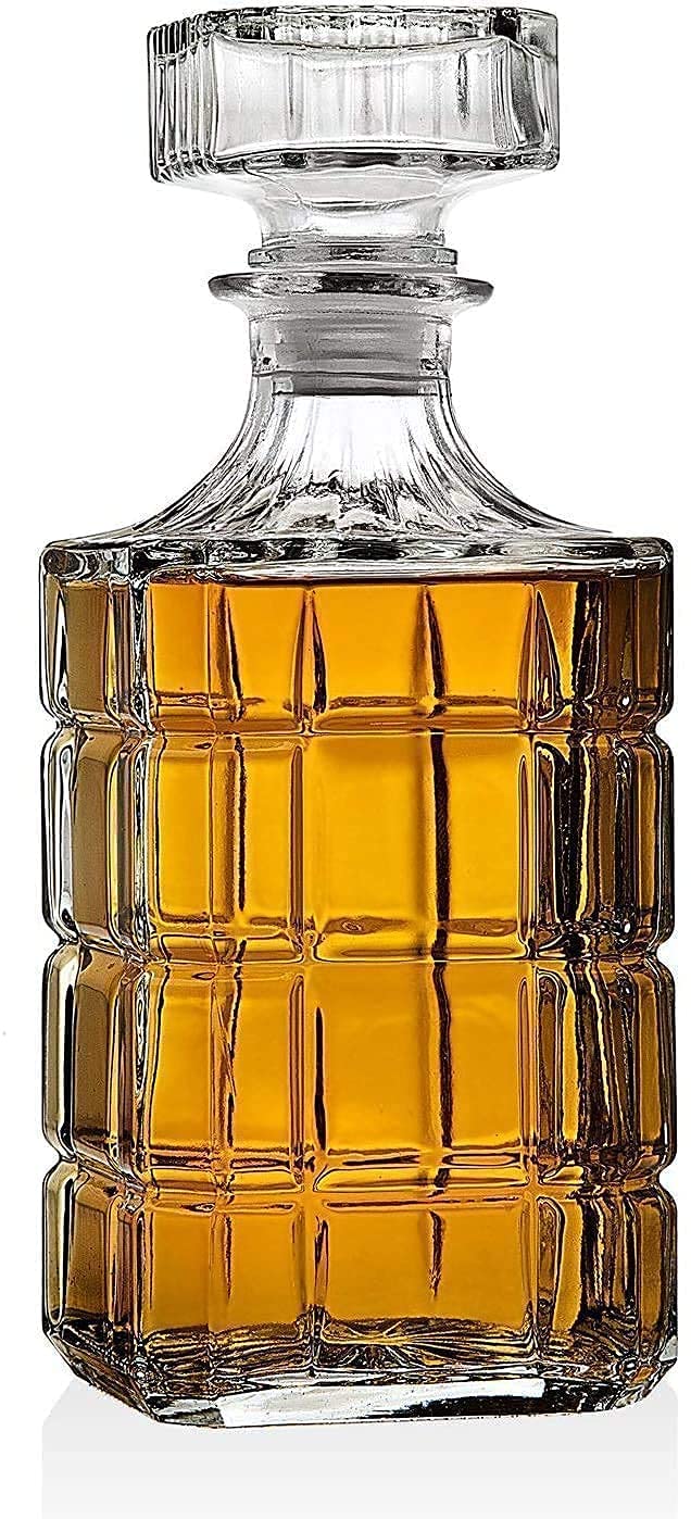 KAHAAN Glass Whiskey Decanter, 1000ml - Decanter for Whiskey, Wine, Alcohol, Rum, Scotch, Liquor, Transparent, Set of 1, Square Large Decanter for Gift - Clear.