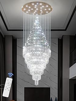 Flashing God D48''X H120''High Ceiling Chandelier Crystal Raindrop Gold Chandeliers Large Villa Chandelier Entrance Foyer Hight Ceiling Lighting LED Dimmable 2700K-4500K-6000K 24 LED Bulbs Include