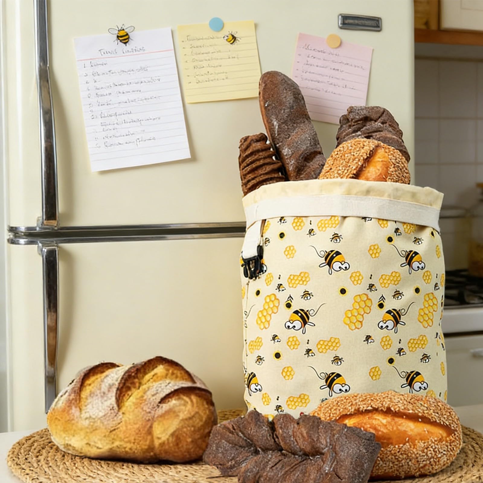 2 Pezzi Sacchetti per il Pane in Cera d'Api, Sacchetto per il Pane Riutilizzabile in Lino e Cotone per Conservare e Mantenere Fresco, Cera d'Api Naturale per Pane Fatto in Casa e Prodotti da Forno (2