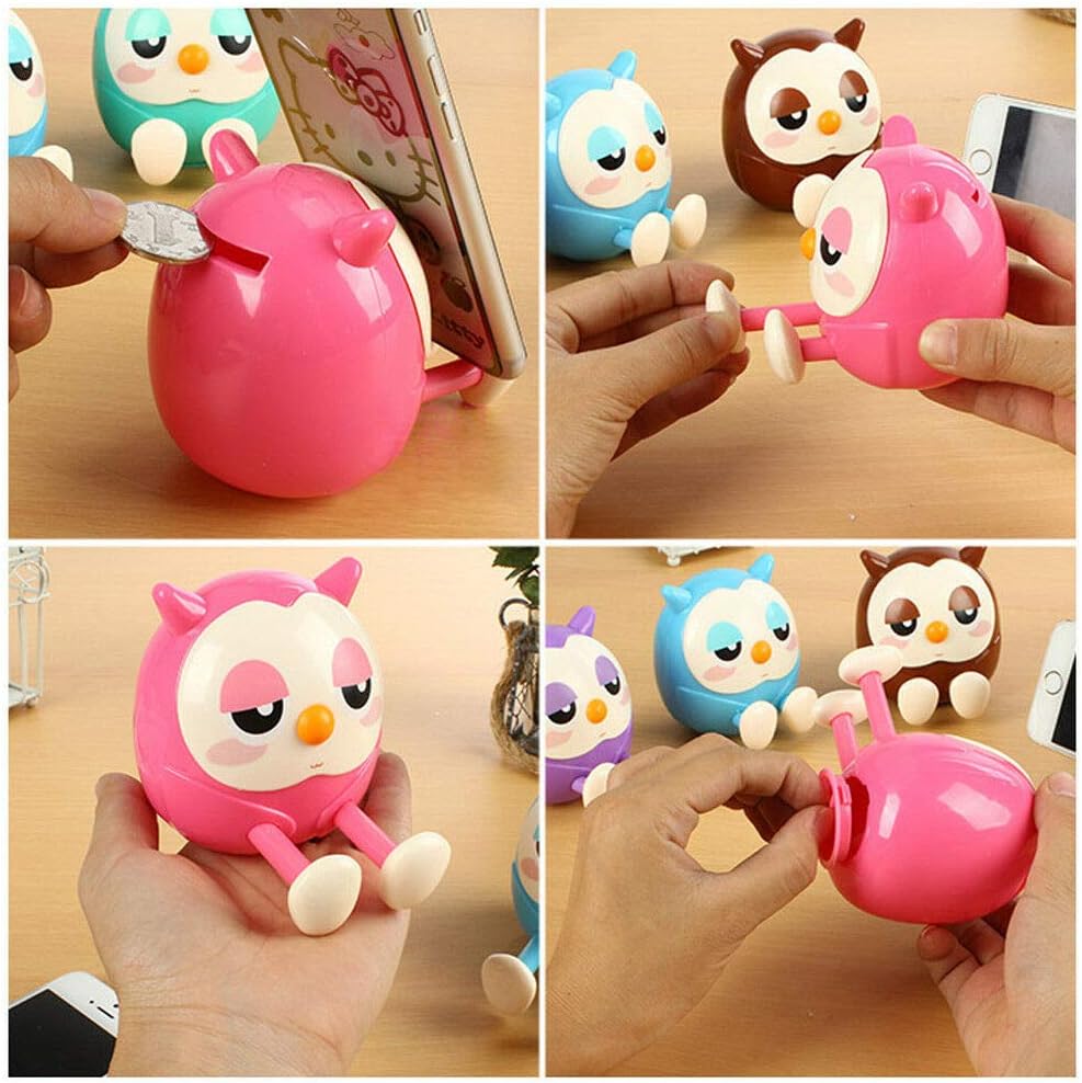 Geekmonkey 3 in 1 Owl Shape Phone Holder, with Coin Bank, Cute Owl Phone Stand Holder Coin Banks Money Bank Coin Bank for Boys Kids Girls-Random (Owl Coin Bank Cum Mobile Holder)