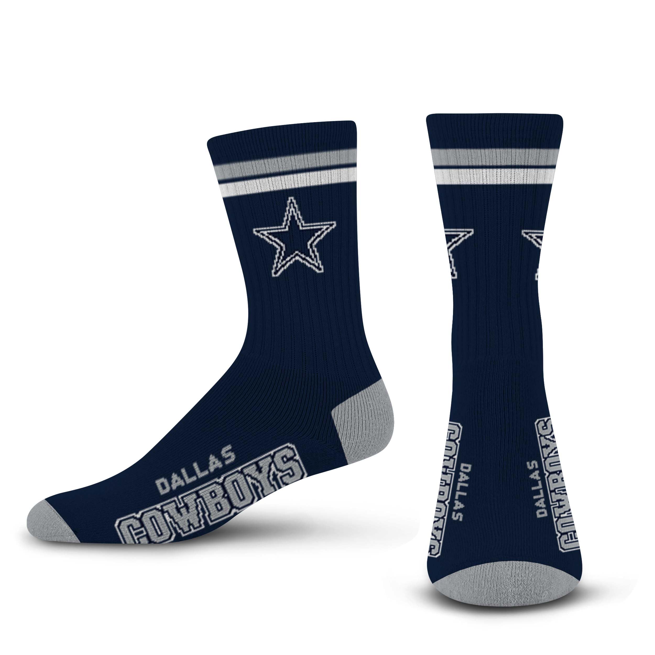 FBF - Official NFL 2 Stripe Adult Team Logo & Colors Crew Dress Socks Footwear for Men and Women Game Day Apparel