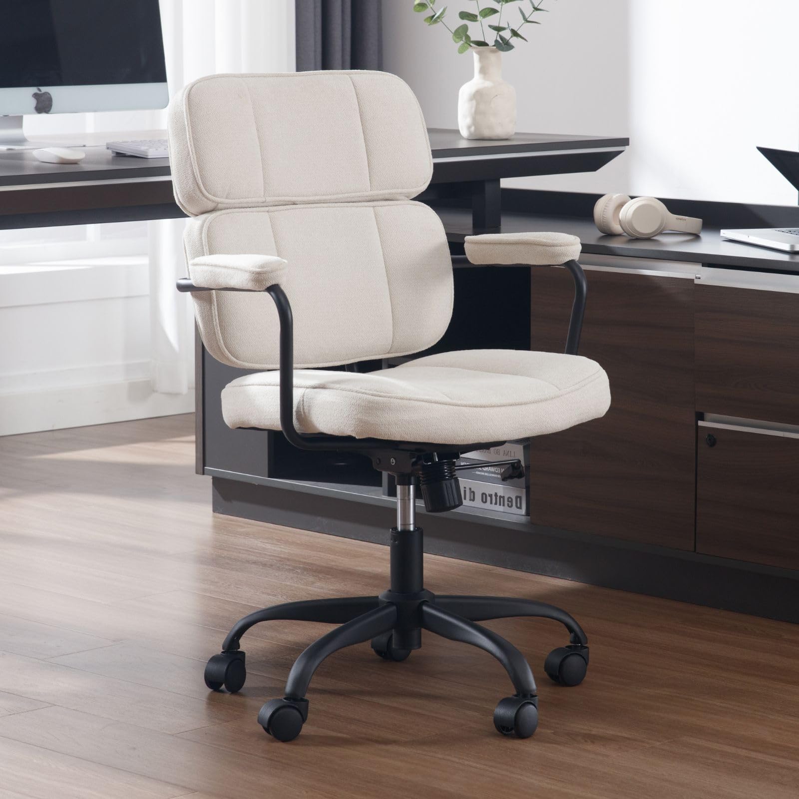 chairus Silla de Oficina con Respaldo Reclinable Silla Escritorio Moderna en Tela de Chenilla, Silla Computadora Altura Ajustable para Hogar/Despacho, Beige