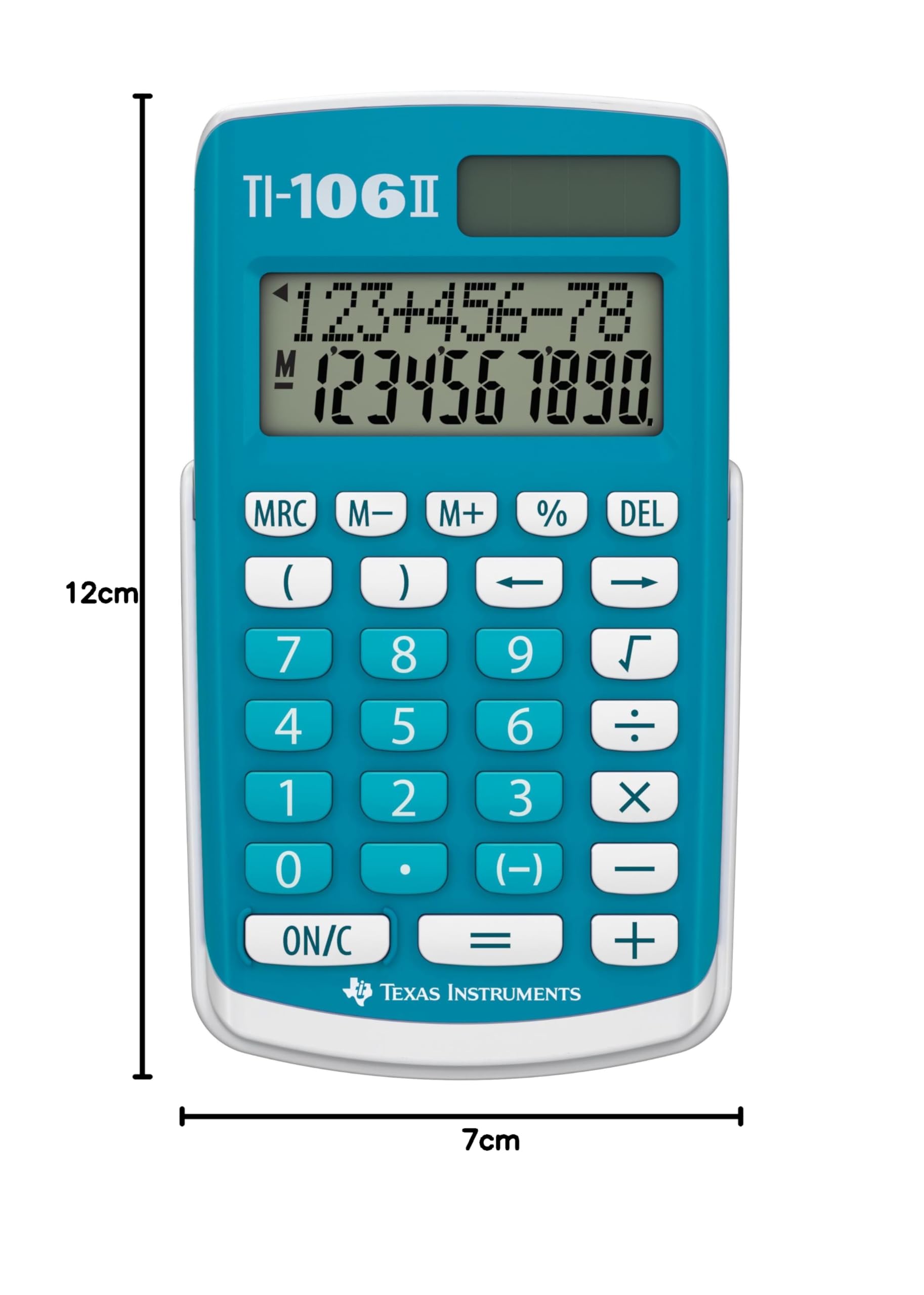Texas Instruments TI-106 II – kalkulator naukowy z energią słoneczną, wytrzymały i łatwy w obsłudze kalkulator z czterema podstawowymi rodzajami obliczeń, EN/GR/DU/FR