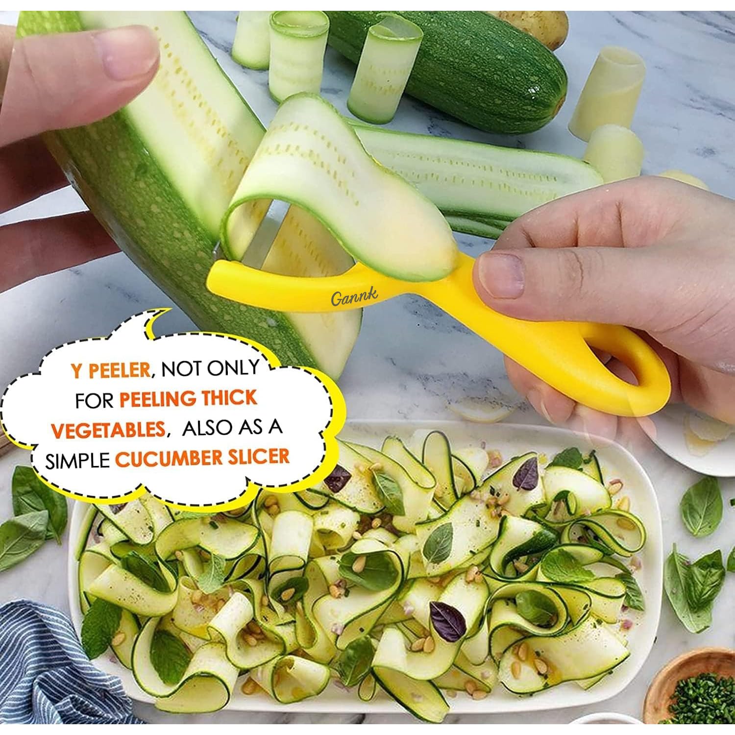 GANNK Pelador de patatas y verduras para cocina, cuchillas de acero inoxidable ultra afiladas, fácil de pelar, manzana, fruta, verduras, zanahoria, pepino, con pelador de naranja, apto para