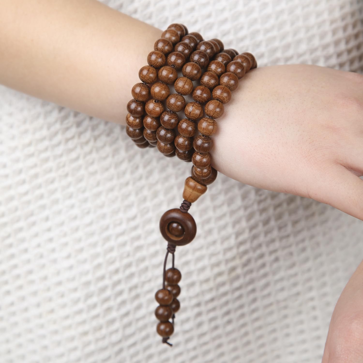 FAZOVIN 108 Perlen 10mm Mala Perlen Armband für Männer Wutai Berg Naturholz Meditation Gebetskette, 36 inches, Holz, Kein Edelstein