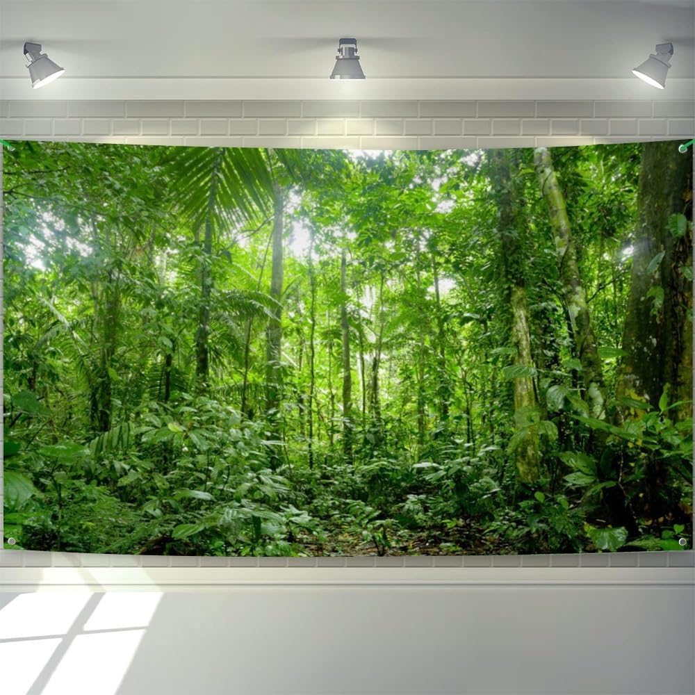 7x16ft Jungle Forest Trees Garage Door Banner Cover Summer Woods Wonderland Trees Plants Spring Nature Landscape Garage Door Backdrop Picnic Camping Girl Boy Scouts Adventure Studio Props