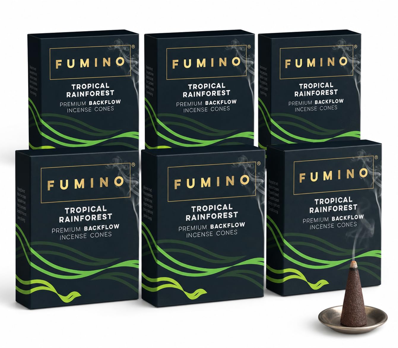 Fumino Black Backflow Incense Cones Tropical Rainforest 90 Pack 6 Boxes - Natural Masala