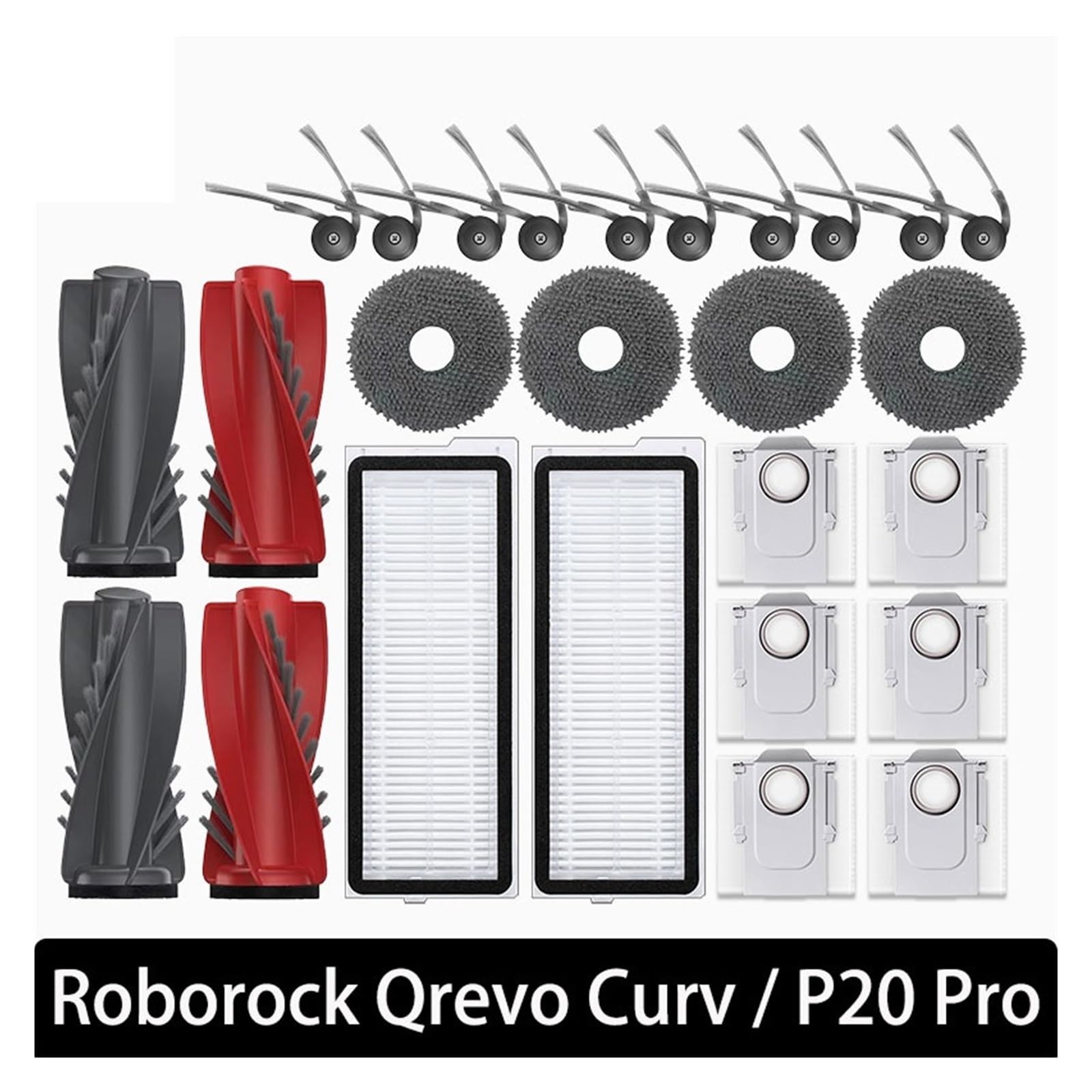 Główna szczotka boczna odkurzacza, pasująca do Roborock, Qrevo Curv P20 Pro akcesoria robota filtr rolkowy Mop części worka na kurz szczotki próżniowe i filtr(Orange)