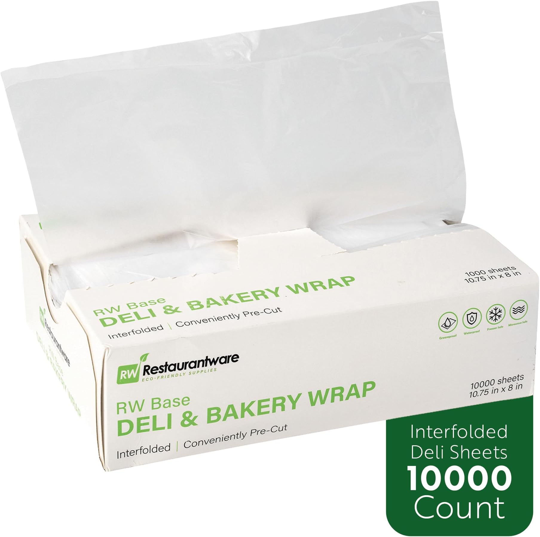 RW ベース 10.75 x 8 インチ プラスチック デリシート、1000 つ折りブッチャー プラスチック ラップ - カット済み、使い捨て、クリアプラスチック サンドイッチ ラップ シート、電子レンジ、冷凍可能 - レストランウェア