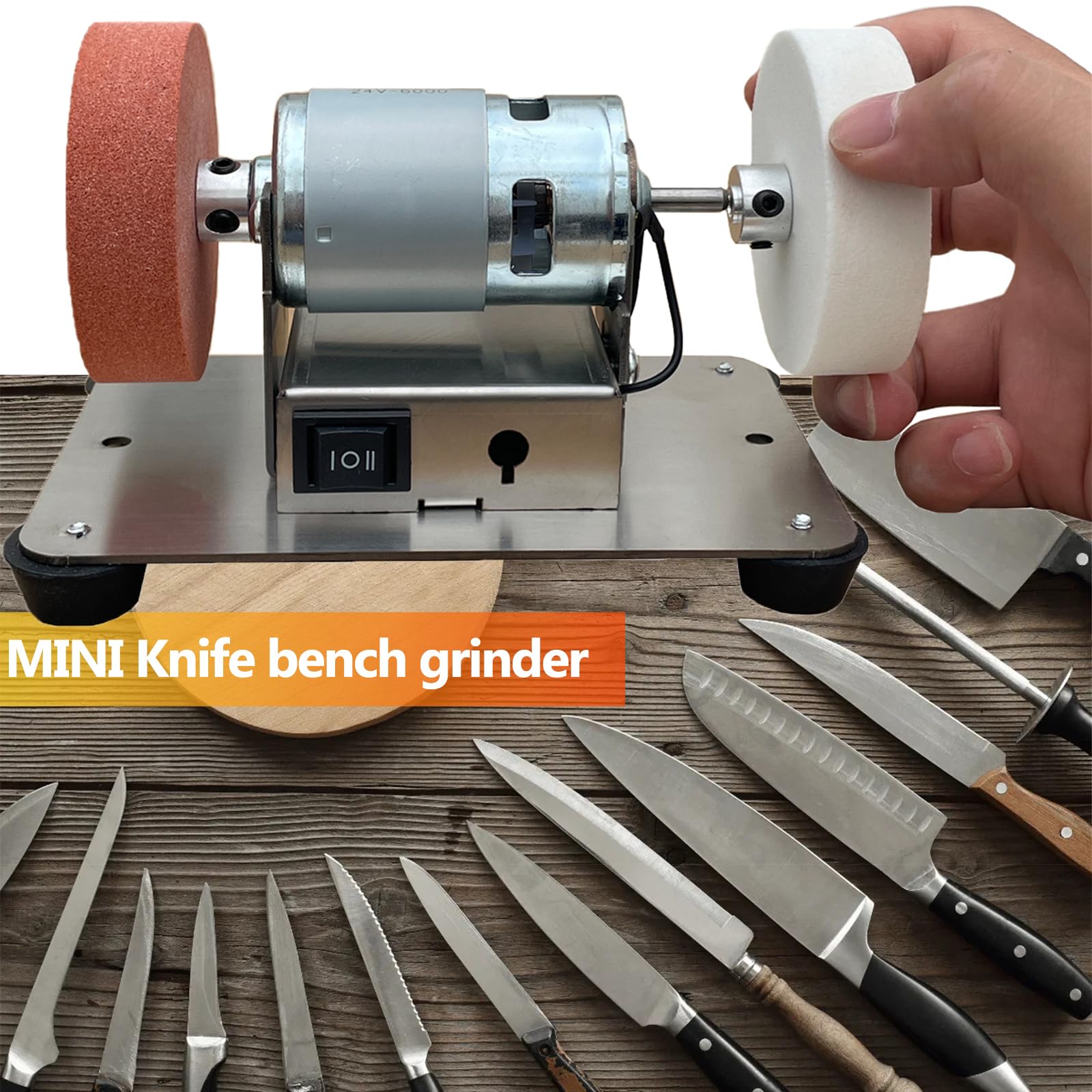 100W Bench Grinder 7 Speed Adjustable Table Top Grinder Polisher Bench Grinding Tool for Sharpening and Polishing 3Inch Wheels(Double sander set)