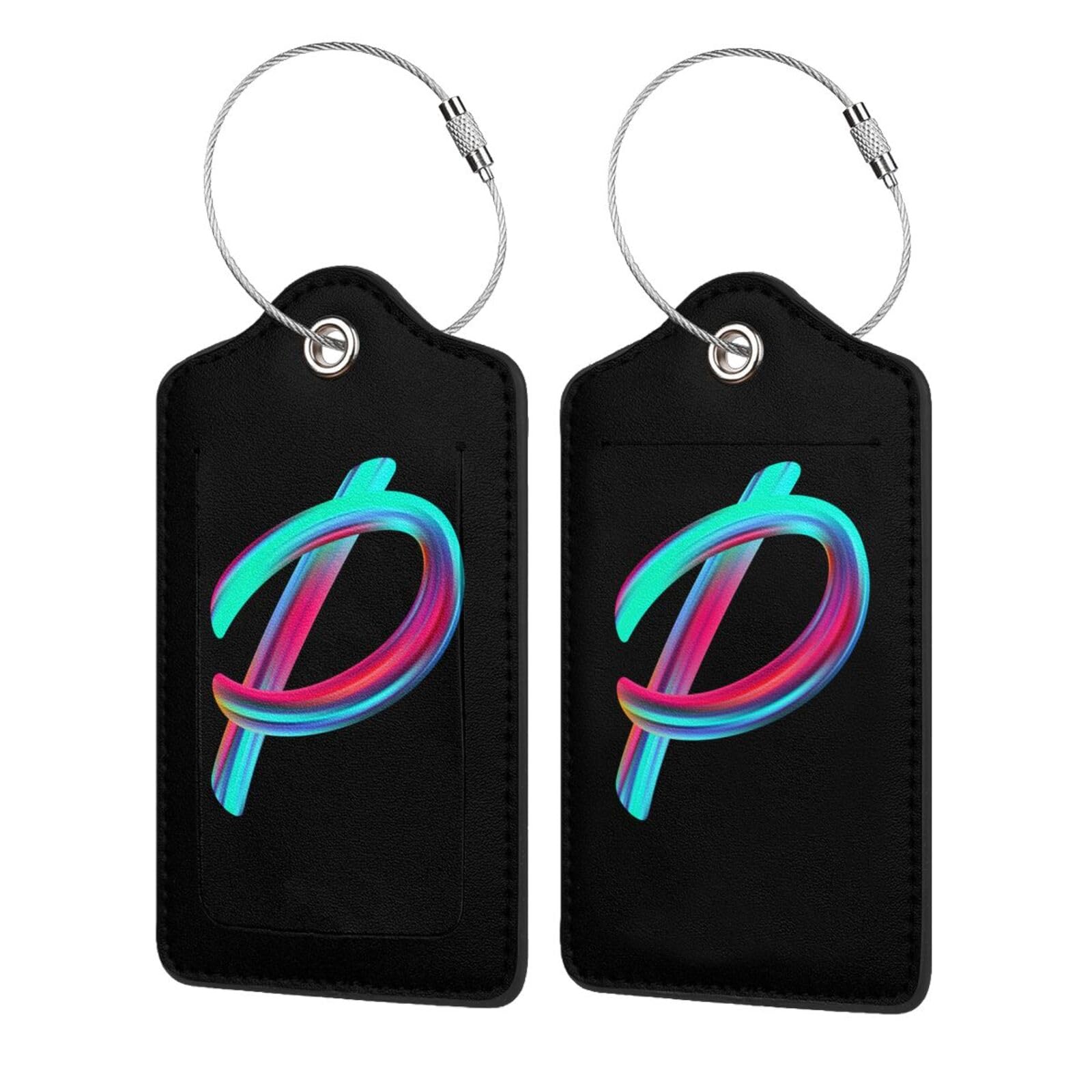 2 Pack Initial Luggage Tags for Suitcase, Colorful Letter Design Cruise Name Bag Tags, Novelty Baggage Identifiers with Full Privacy Cover, Leather ID