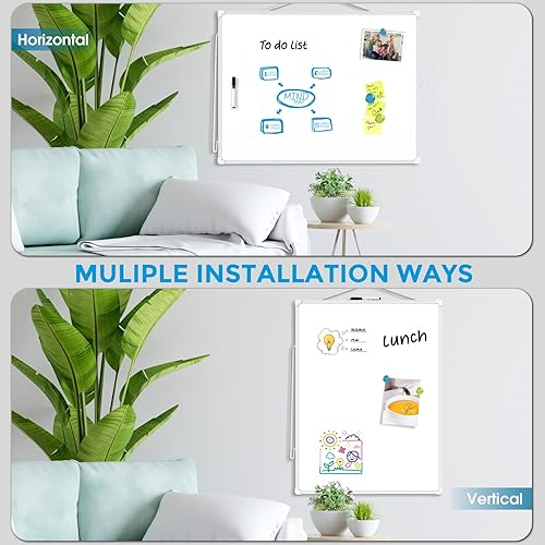 Vista 100 de MaxGear Pizarra blanca colgante de doble cara para pared, pizarra blanca colgante de 16 x 12 pulgadas, pequeña pizarra blanca de borrado en seco