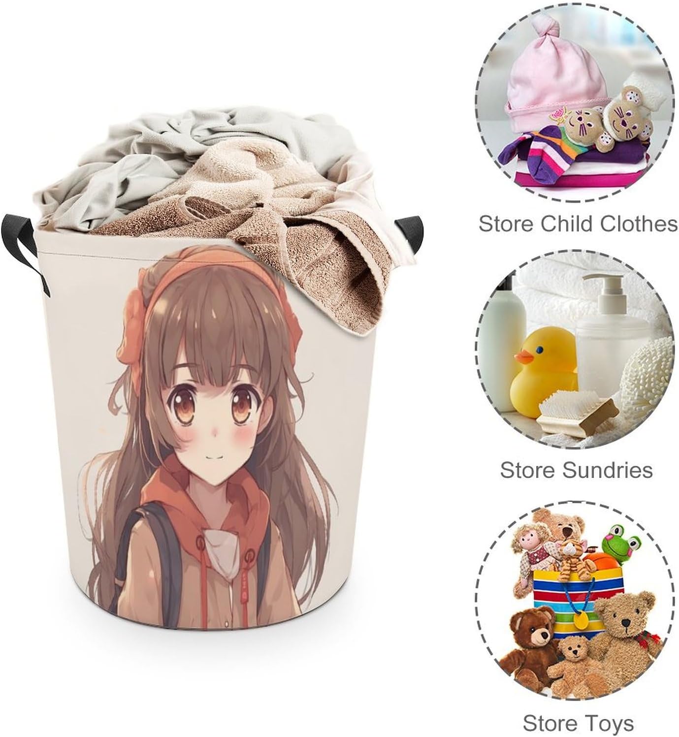 Large Laundry Basket, Japan Anime Printed Dirty Clothes Hamper Collapsible Laundry Bag with Handle Waterproof Laundry Basket for Laundry Room, Dormitory And Bedroom image 3