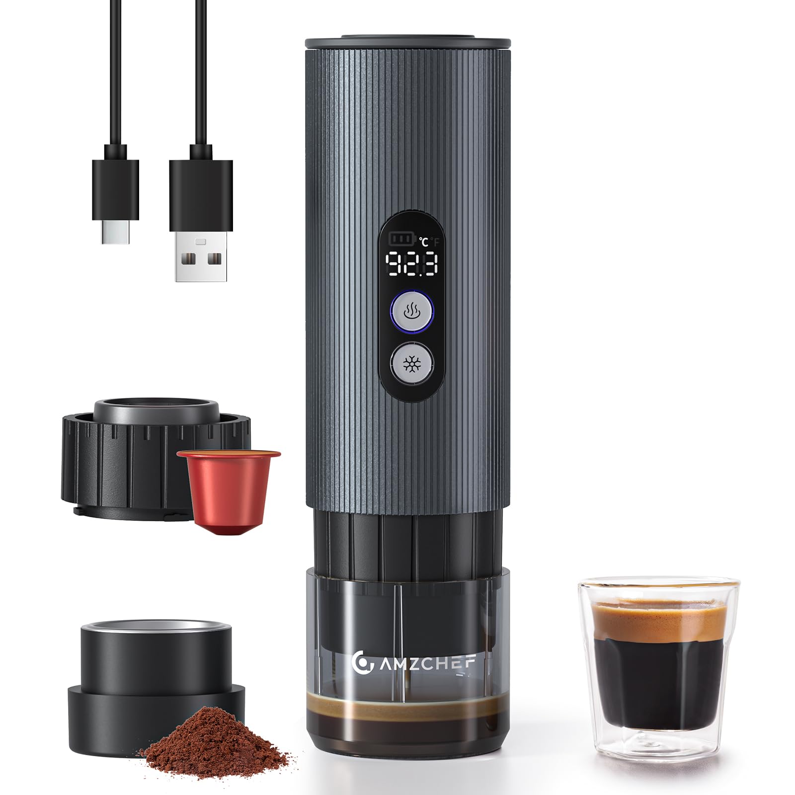AMZCHEF Portable Coffee Maker Rechargeable w/ 9000mAh Battery