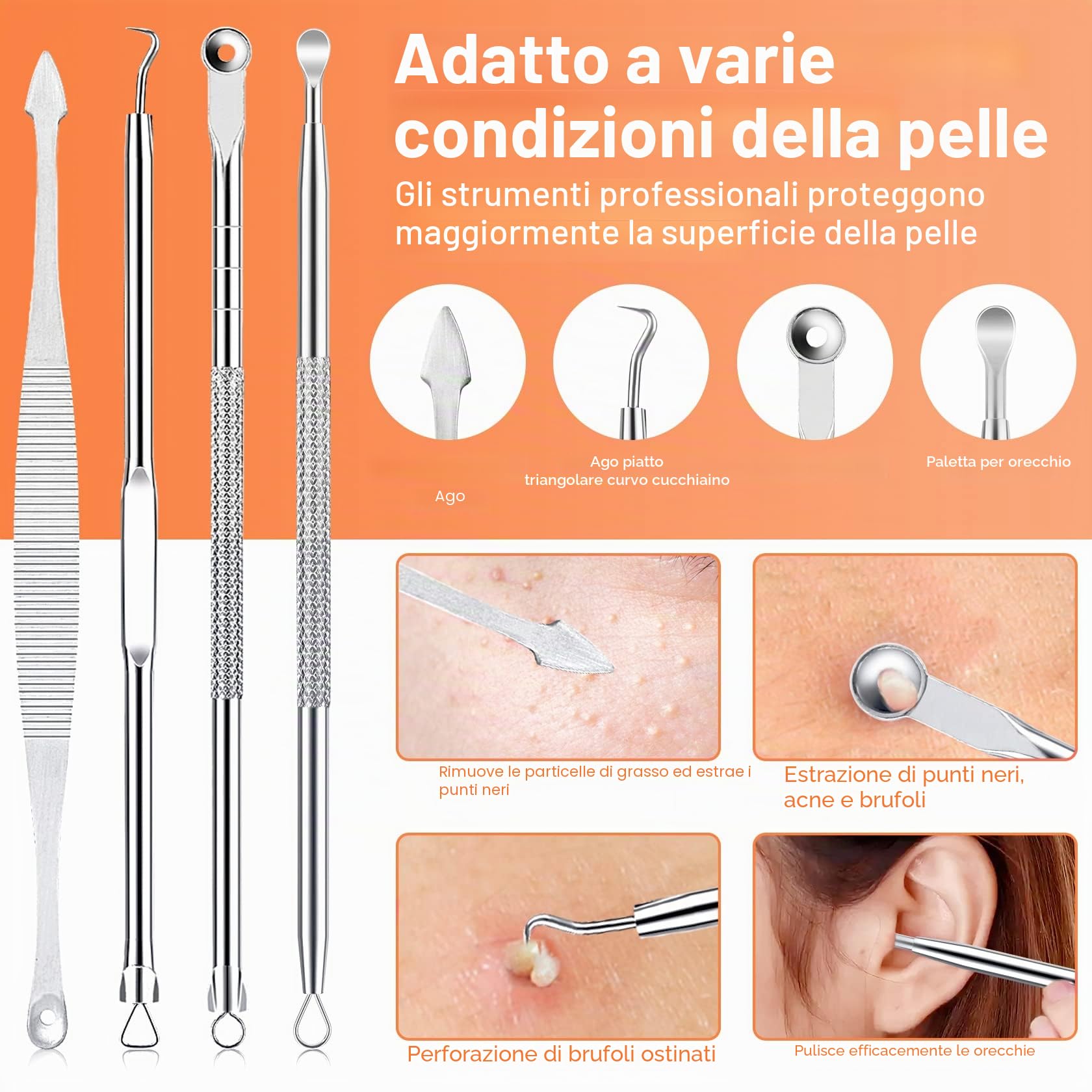 Kit di Strumenti per la Rimozione dei Punti Neri [15 Pezzi], IUMAKEVP Estrattori per Brufoli Professionale in Acciaio Inossidabile per il Trattamento e la Togli di Comedoni e Acne sul Viso (Argento)